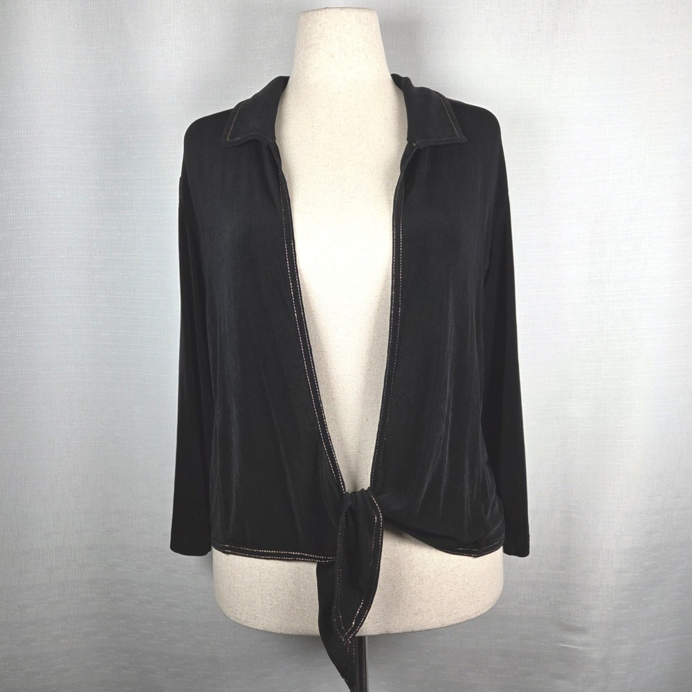 Chico's Travelers Black Tie Front Long Sleeve Topper Women's Size 3 (XL) Layer‎